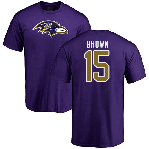 Men Baltimore Ravens Purple Marquise Brown Name and Number Logo NFL Football #15 T Shirt->baltimore ravens->NFL Jersey